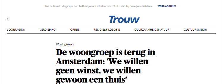 Trouw: De woongroep is terug in Amsterdam: ‘We willen geen winst, we willen gewoon een thuis’