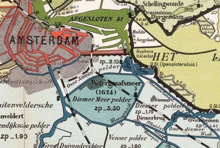 The Diemermeer polder east of Amsterdam, on a polder map by Hoekwater, 1901