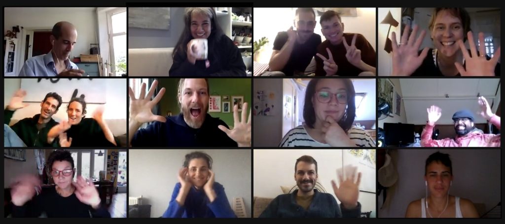 A grid of members waving in an online meeting